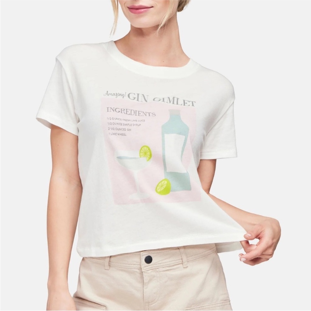 WILDFOX New White Gin Gimlet Graphic Cotton Oversized Cropped Tee Size XS - Picture 2 of 9